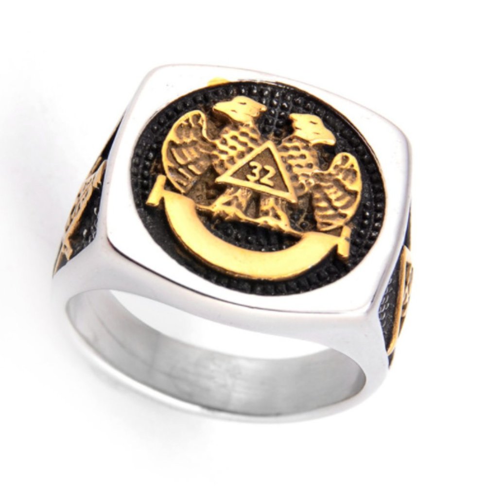 Golden Freemasonry Masonic Ring G & Pillars Freemason Master Masons Ring